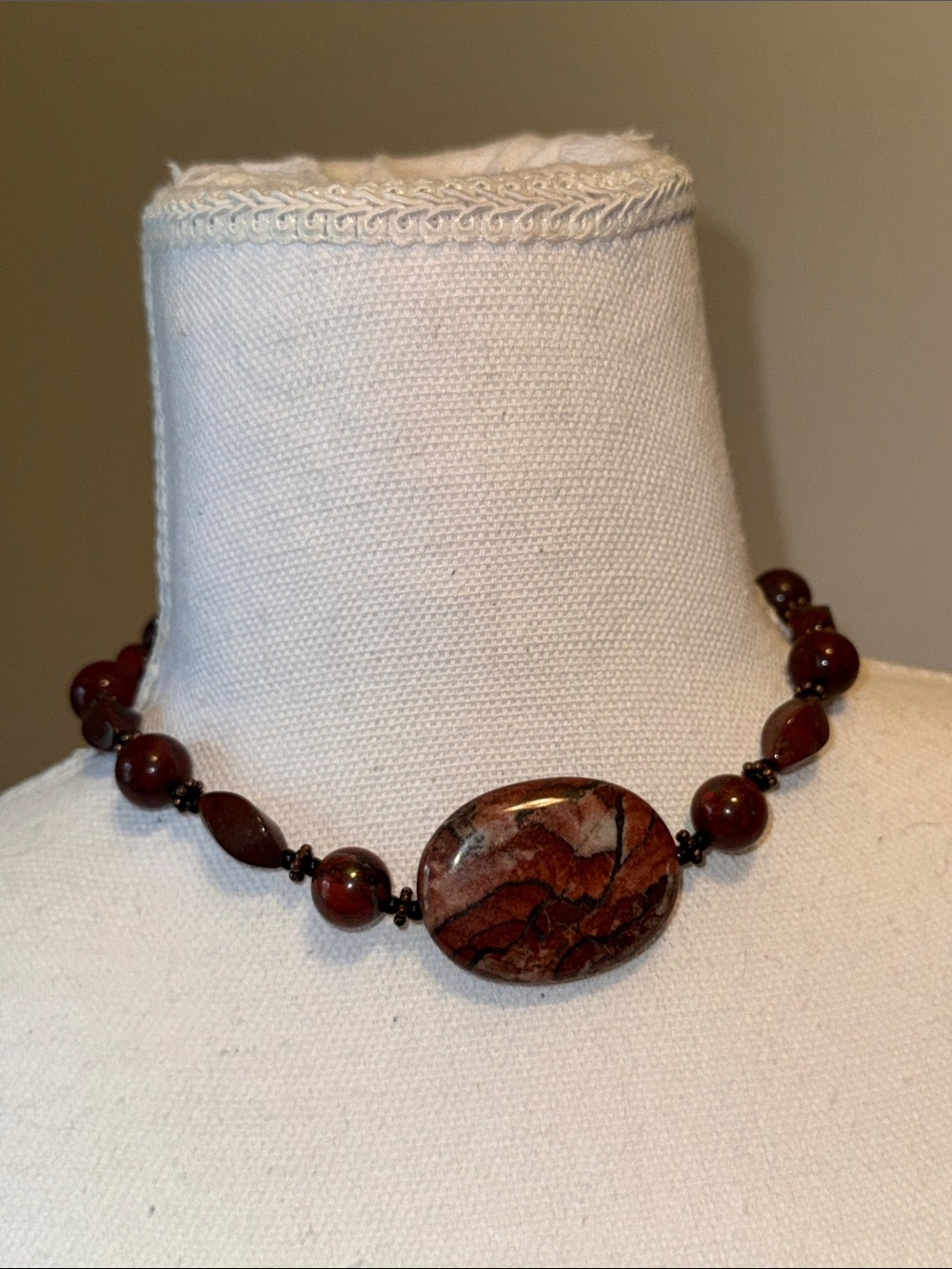 New Genuine Stone Handcrafted Jasper Necklace 17”